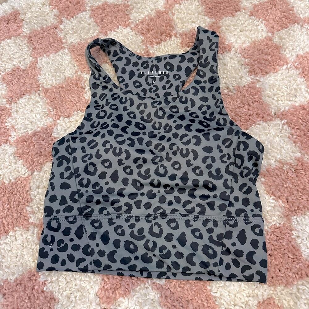 Women's Leopard Print Racerback Sports Bra - Gray/Black